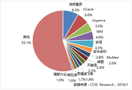 2015年中國(guó)數(shù)據(jù)庫(kù)安全市場(chǎng)品牌份額 